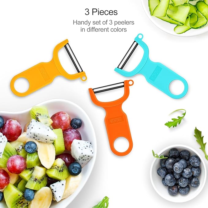 Original Vegetable Peeler, Potato Peelers for kitchen Carbon Steel Blade 3-Pack Orange/Blue/Yellow - Image 2