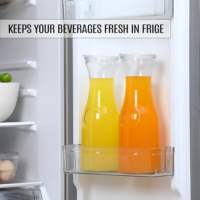 Set of 6 Glass Carafe with Lid, 1 Liter Beverage Serveware Carafe, Clear Glass Pitcher for Mimosa Bar, Brunch, Cold Water, Juice, Milk, Iced Tea, Lemonade - Image 5