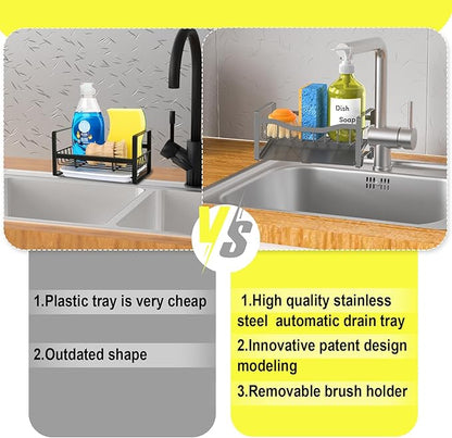 Maifan Stainless Steel Kitchen Sink Caddy Organizer with Auto Drain Tray, Sponge Holder for Countertop Storage Dark Gray - Image 4