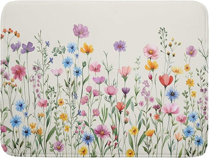 Giwawa Spring Floral Dish Drying Mat 18"x24" Watercolor Summer Wildflower Dish Drainer Mats Herb Flower Reversible Absorbent Dish Drying Pad Decor for Kitchen Countertop Dining Room