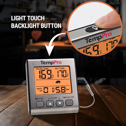 TempPro Digital Meat Thermometer for Cooking and Grilling, BBQ Food Thermometer with Backlight and Kitchen Timer, Grill Temperature Probe Thermometer for Smoker, Oven, Baking,Oil(Previously ThermoPro) - Image 7