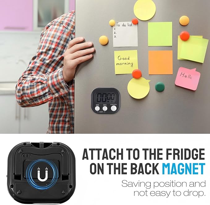 Leumoi 24 Pcs Digital Kitchen Timers Bulk Small Magnetic Timer On/Off Switch Minute Second Count up Countdown Loud Alarm for Classroom Cooking Baking(Black) - Image 5