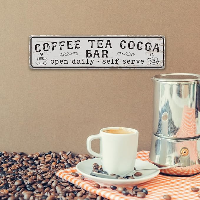 Coffee Signs for Wall, Coffee Tea Cocoa Bar Sign, Retro Metal Tin Sign, Vintage Coffees Bar Decor, Home Decor for Kitchen, Coffees Corner Decoration, Decorative Metal Wall Signs 15.8x4 Inches - Image 6