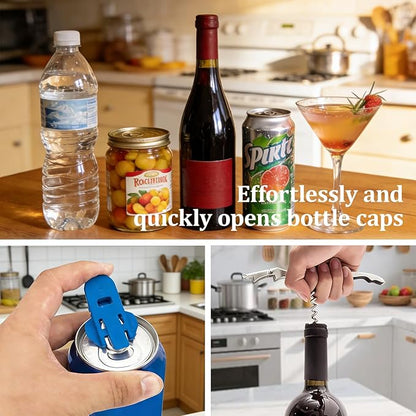 2026 Adjustable 4‑in‑1 Jar Opener with Red Wine Corkscrew & 2 Can Openers, Jar Opener for Seniors and Weak Hands, Perfect for Kitchen Jars,Bottles & Beer Caps (purple）