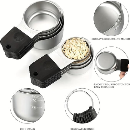 Magnetic Measuring Cups,Stainless Steel Kitchen Aid Cups Measuring set for Liquid & Dry Ingredient,Easy to Read Dishwasher Safe 7 Pcs Black