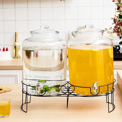 Honeydak 2 Pack 4 Gallon Glass Beverage Dispenser with Stand and Spigot Leakproof Glass Drink Beverage Storage for Valentine's Parties Mason Jar Dispenser with Lids