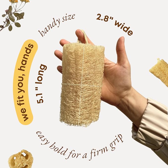 Natural Loofah Sponge (Pack 4) - Exfoliating Body for Bath or Dish Scrubber for Kitchen - 100% Biodegradable Compostable Zero Waste Dishwashing Scouring Pad - Image 5
