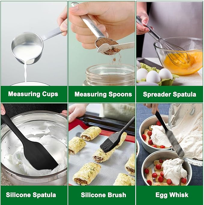 WEPSEN Mixing Bowls Set, 25PCS Stainless Steel Mixing Bowl with Lid Set, Large Nesting Bowls 7, 4.5, 3,2, 1.5QT, Measuring Cups and Spoons Baking Utensils Metal Bowl for Kitchen Prep - Image 6