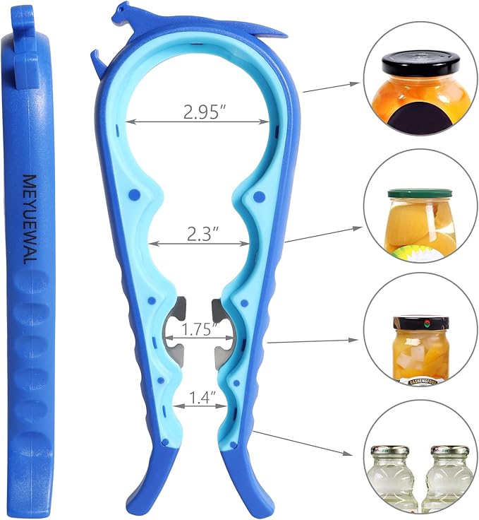 Latest Jar Opener Bottle Opener for Weak Hands, 6 in 1 Multi Function Can Opener Bottle Opener Kit with Silicone Handle Easy to Use for Children, Elderly and Arthritis Sufferers(JAR-Blue3.0) - Image 5