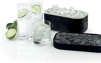 Lékué Ice Box | Black | Ice Cube Tray For Freezer With Lid & Bin | Made With 100 Percent Platinum Silicone | Elegant And Retro Style Ice Cubes | For Cocktails, Ice Tea & Coffee And More | by Lekue