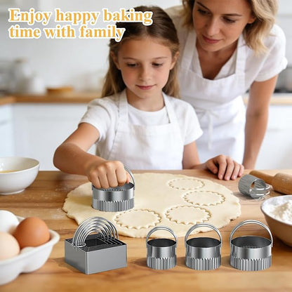 Biscuit Cutter Set of 10 pcs, Square and Fluted Cookie Cutter Set with Handle, Stainless Steel Round Biscuit Cutters, Professional Baking Dough Tools - Image 7