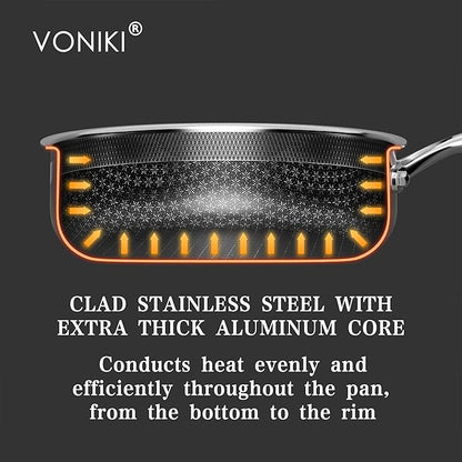 VONIKI Hybrid Tri-ply Stainless Steel Cookware Set, Pots And Pans Set Non Stick with Steamer Basket, Non Toxic Induction Cookware, Kitchen Cookware Sets PFOA & PTFE Free, Dishwasher and Oven Safe - Image 3