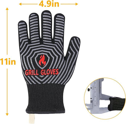 QUWIN BBQ Gloves, Oven Gloves, 1472℉ Extreme Heat Resistant,Grilling Gloves Silicone Non-Slip Oven Mitts, Kitchen Gloves for BBQ, Grilling, Cooking, Baking-1 Pair… (Black, One Size Fits Most) - Image 6