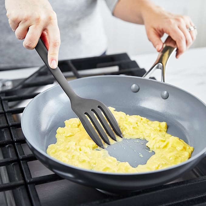 GreenPan Silicone Ultimate Fork, Mixing Stirring Serving, Cooking Kitchen Utensil, Flexible Rubber Nonstick Cookware, Rigid Steel Core, Heat-Resistant, Anti-Slip Handle, BPA-Free Dishwasher Safe, Gray - Image 4