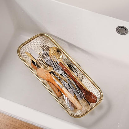4Pack Stainless Steel Tumbler Cup Lid Organizer Inside Cabinet, Mason Jar Lid Holder, Rectangular Basket for Storage of Silverware, Chopsticks, straws and Utensils, Gold - Image 6
