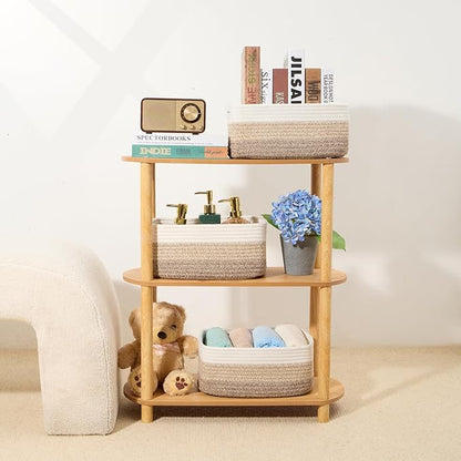 MiniArk Small Storage Baskets for Organizing | Closet Organizer Bins | Shelf Toy Basket | Woven Rope Baskets | Cube Decorative Box | Shallow Basket | 13x8.5x5.1” | 4 Packs Gradient Brown