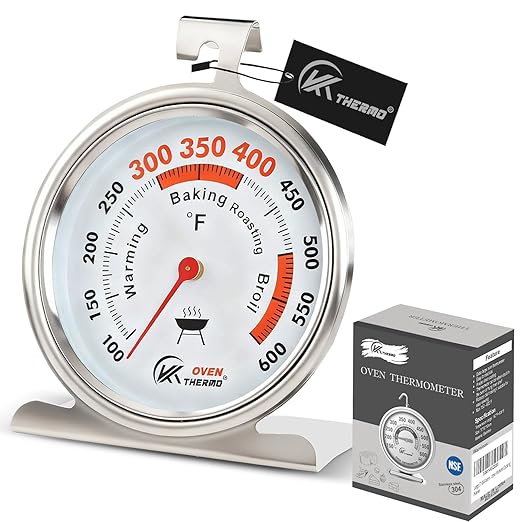 2.64" Oven Thermometer 100-600°F Kitchen Cooking Thermometer Instant Read Stainless Steel Oven Temperature Gauge with Hanger & Base 2Pcs