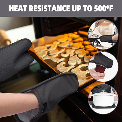 Hovico 2PCS Silicone Pot Holders, Oven Mitts Heat Resistant Hot Pads with Pockets, Non Slip Pot Holder for Kitchen Baking and Cooking| 9.8 x 7 Inches | Towel Cloth Interior Lining - Black - Image 5