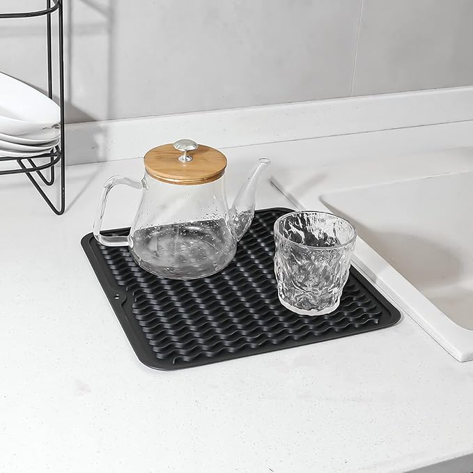 MicoYang Silicone Dish Drying Mat for Multiple Usage,Easy clean,Eco-friendly,Heat-resistant Silicone Mat for Kitchen Counter or Sink,Refrigerator or Drawer liner Black M 12 inches x 12 inches - Image 4