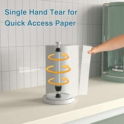 White Paper Towel Holder Countertop, White Kitchen Accessories Decor, Stainless Steel, Weighted Base, Paper Towel Roll Holder Stand with Ratchet Mechanism for Kitchen Bathroom Farmhouse Essentials - Image 3