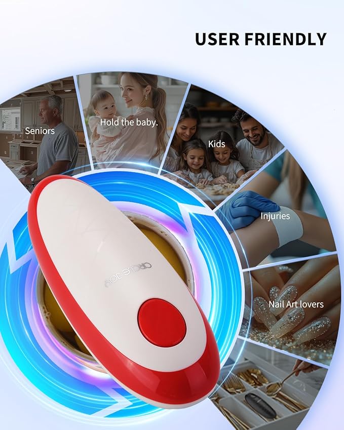 CIRCLE JOY Electric Can Opener, One-Touch Automatic Can Opening with Smooth Edges, Food Safety Handheld Battery-Operated Can Opener for Kitchen and Seniors, Red - Image 7
