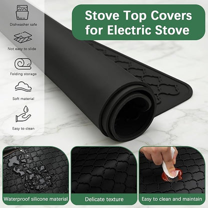 Stove Top Cover for Electric Stove - Food Grade Ceramic Stove top Cover, Silicone XXL Dish Drying Mat, Glass Cooktop Covers, Flat RV Range top Mats (Black, 27.5"X20") - Image 3