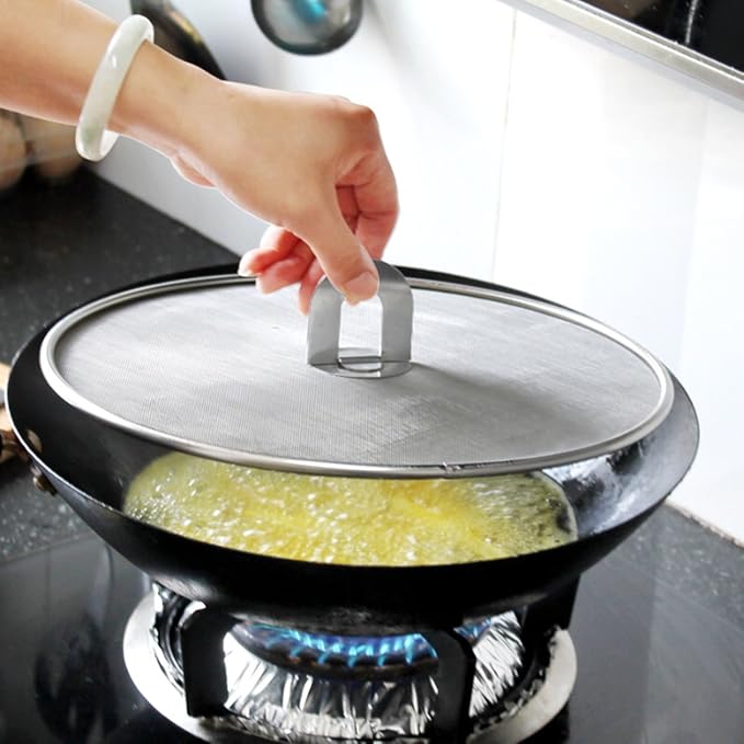 Antallcky 3 Pack Grease Splatter Screen for Frying Pan with Fold Flat Knob-Grease Splatter Guard Shield-No Cooking Oil Mess–No Burns–Ultra Fine Mesh Lids-Rust Free Stainless Steel- 9.8,11.5,13 Inch - Image 3