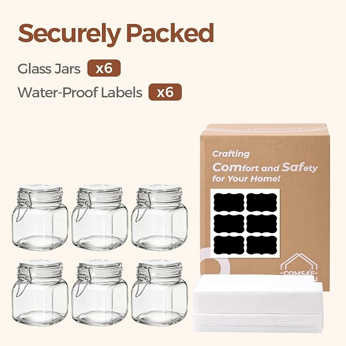 ComSaf 6-Pack 27oz Square Glass Pantry Canisters, Aesthetic Food Storage Jars for a Full Makeover, Modular Containers for Coffee, Sugar, Cookies, Snacks & Spices - Image 8