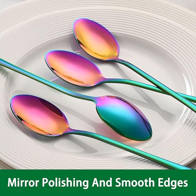 7.5 Inches Rainbow Stainless Steel Ice Tea Spoon,Set Of 8 Long Handle Coffee Stirring Spoons,Multicolored Sundae Spoons,Colorful Cocktail Mixing Spoon - Image 3