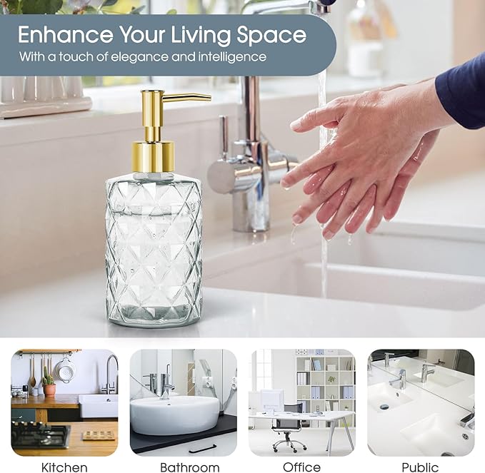 Topsky Glass Soap Dispenser with Plastic Pump,330ml Liquid Hand Soap Dispenser, Rustproof Pump for Kitchen & Bathroom,Great for Lotions,Essential Oil,Liquid Soaps Clear - Image 5