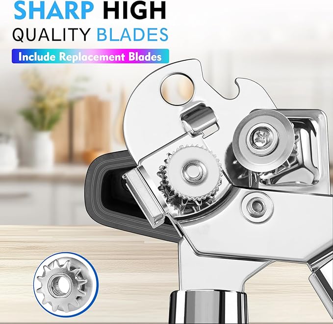 Can Opener Manual Heavy Duty Multifunctional with Magnet Lift [Ergonomic Curved Handle Grip] Stainless Steel, Arthritis-Friendly, Kitchen Tool for Seniors, Kitchen Essentials, Camping, Bottle Opener - Image 4