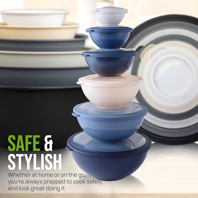 Zulay Kitchen 12 Piece Plastic Mixing Bowls with Leak-Proof Lids Set - Microwave and Freezer Safe Kitchen Mixing Bowls for Preparing, Serving and Storing - Large Nesting Bowls (Navy Ombre) - Image 7