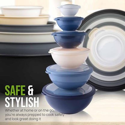 Zulay Kitchen 12 Piece Plastic Mixing Bowls with Leak-Proof Lids Set - Microwave and Freezer Safe Kitchen Mixing Bowls for Preparing, Serving and Storing - Large Nesting Bowls (Navy Ombre) - Image 7