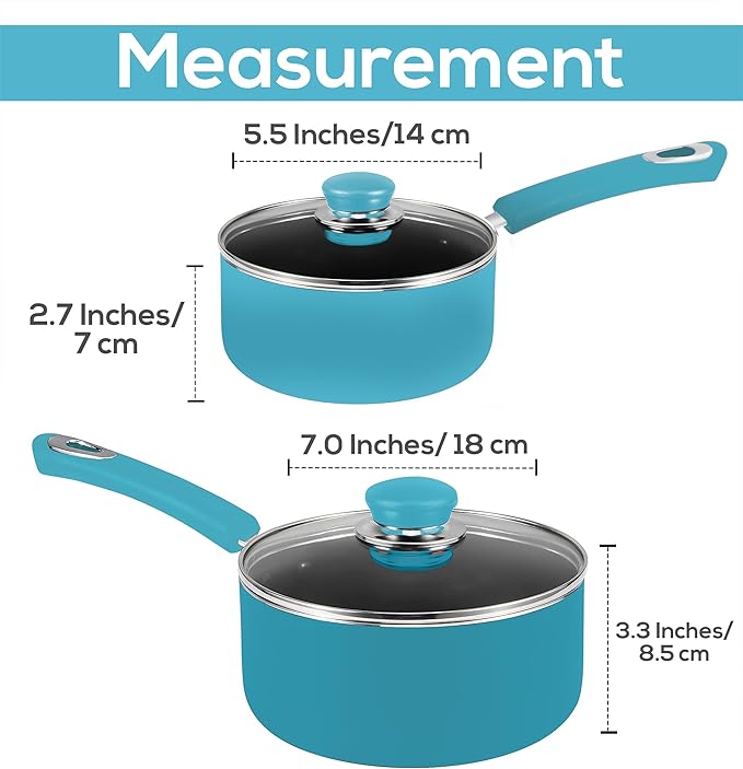 Utopia Kitchen Nonstick Stock Pot Saucepan Set with Lids, 1 Quart and 2 Quarts Multipurpose Stock Pots Set for Home, Kitchen or Restaurant, Turquoise & Black - Image 2