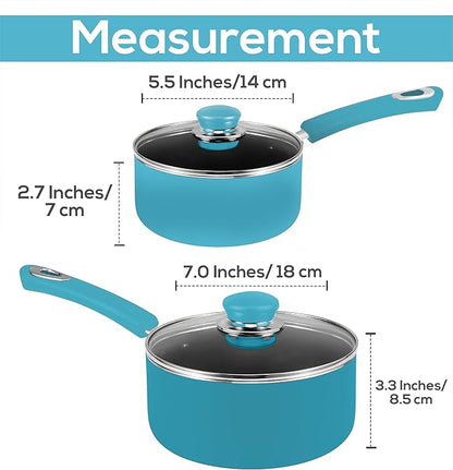 Utopia Kitchen Nonstick Stock Pot Saucepan Set with Lids, 1 Quart and 2 Quarts Multipurpose Stock Pots Set for Home, Kitchen or Restaurant, Turquoise & Black - Image 2