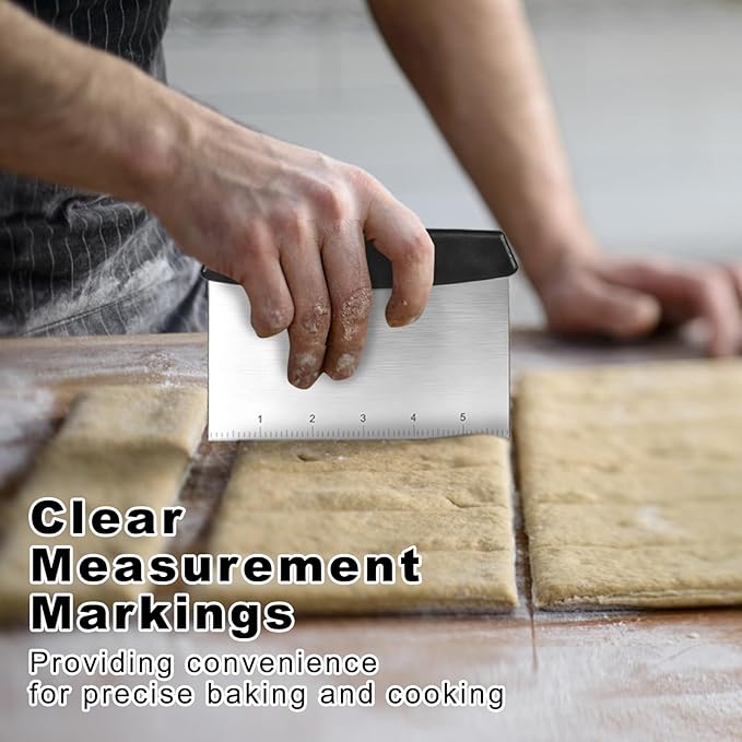 Bench Scraper,Dough Scraper,Premium Stainless Steel Dough Cutter with Measuring Scale,Multi- Purpose Food Scraper for Pastry,Cake,Pizza,Bread,Cooking - Image 3