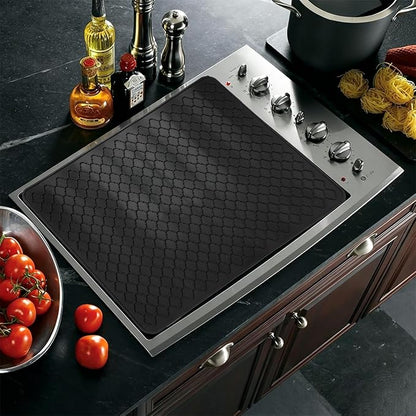 Silicone Stove Top Cover for Electric Stove- Range Covers for Electric Stove,Silicone XXL Dish Drying Mat, Glass Cooktop Covers Flat RV Range top Mats (Black, 20"x28")