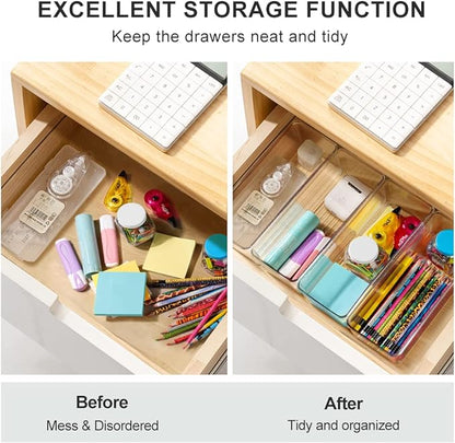Hudgan 8 Pack Clear Plastic Drawer Organizers Set, Stackable Deep Drawer Organizer for Makeup Vanity and Desk, 2 Sizes Tall Bathroom Drawer Organizer