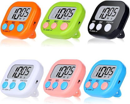 Mwellewm Kitchen Timer 6 Packs Digital Timers for Classroom Small Magnetic Countdown Stopwatch for Cooking Mini Loud Alarm Stop for Kitchen Study Work Baking Sports Games Timer Clock