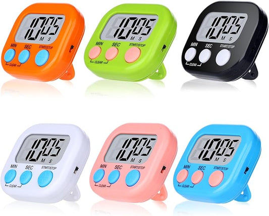 Mwellewm Kitchen Timer 6 Packs Digital Timers for Classroom Small Magnetic Countdown Stopwatch for Cooking Mini Loud Alarm Stop for Kitchen Study Work Baking Sports Games Timer Clock