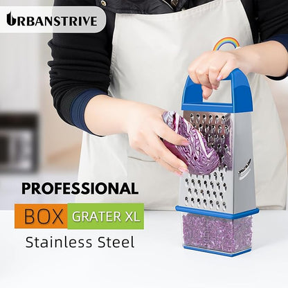 Urbanstrive Cheese Grater With Container, Professional Cheese Grater with Handle, Stainless Steel Graters for Kitchen Handheld, Box Grater with 4 Sides for Vegetables, Ginger, Potatoes (Dark Blue) - Image 5