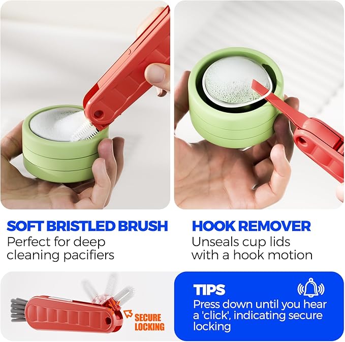 6 Pack Holikme 4 in 1 Cup Lid Cleaning Brush Set with 3 Straws, Multifunctional Bottle Brush, Silicone Cup Lid Gap Cleaner, Durable Bristle Crevice Cleaning Brush, Red - Image 4