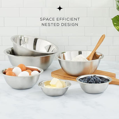 JoyJolt Stainless Steel Mixing Bowl Set - 6 Piece Nesting Bowls, 5qt to 0.5qt, Ideal for Kitchen, Cooking, Baking and Storage - Image 4