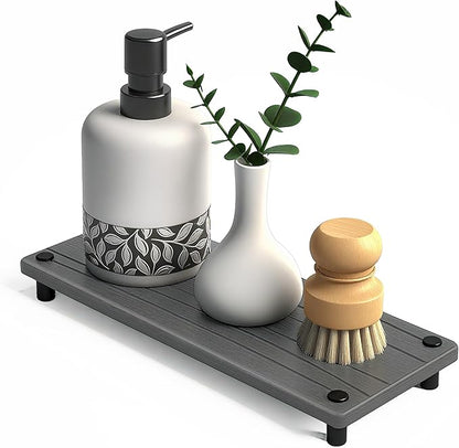 Quick Dry Sink Caddy Kitchen Sink Organizer, Water Absorbing Stone Tray for Sink, Stone Drying Tray, Diatomite Faucet Mat & Protector, Dispenser Sponge Holder, Stone Soap Tray for Bathroom Counter by Unknown