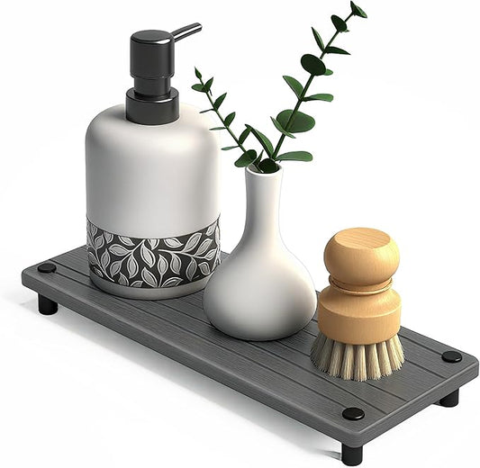 Quick Dry Sink Caddy Kitchen Sink Organizer, Water Absorbing Stone Tray for Sink, Stone Drying Tray, Diatomite Faucet Mat & Protector, Dispenser Sponge Holder, Stone Soap Tray for Bathroom Counter by Unknown