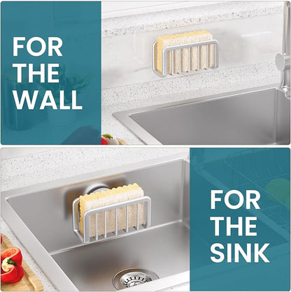 TAILI Sponge Holder for Kitchen Sink with Strong Suction Cup, Removable Sponge Holder, Rustproof Aluminum Sink Caddy for Sponges, Dish Brush - Silver - Image 7