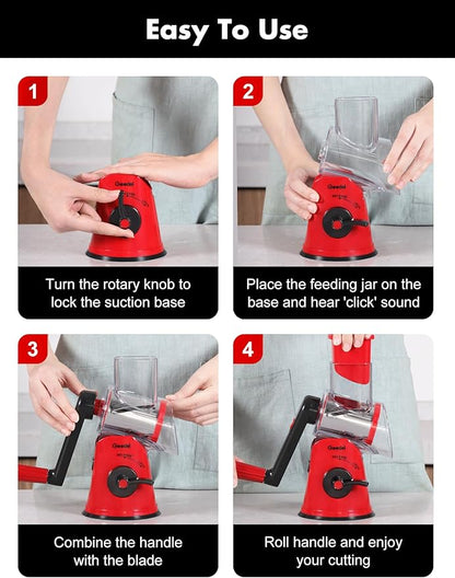 Geedel Rotary Cheese Grater Cheese Shredder with 5 Interchangeable Blades - Upgraded Rotary Grater Featuring Strong Suction Base for Cheese Shredding, Wavy Slicing, Nut Grinding, and Ice Shaving - Image 7