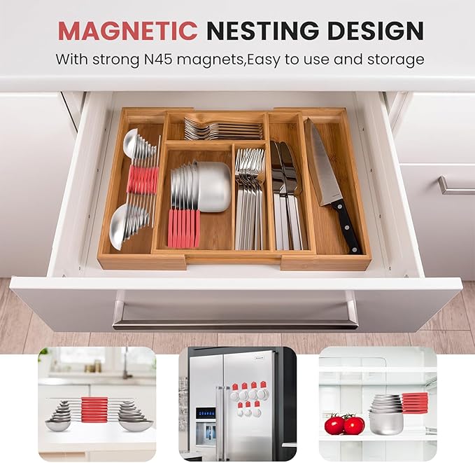 Magnetic Measuring Cups and Spoons Set-Heavy Duty 304 Stainless Steel，Double Measurement Markings，Set of 16 with Leveler for Measure Dry and Liquid Ingredients (Red) - Image 5