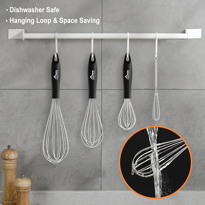 HOTEC 4 Pieces Stainless Steel Whisks Set, Wire Balloon Whisks Egg Beater, Thicken Wire &Non-slip Handle Whisk Perfect for Cooking, Stirring, Beating and Blending (Silver) - Image 6