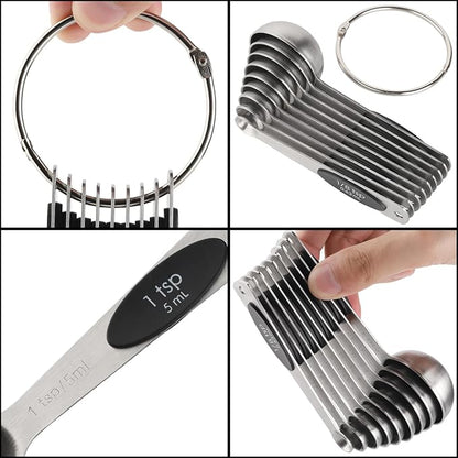 Magnetic Measuring Spoons Set of 9 Stainless Steel Stackable Measuring Spoons Heavy Duty Nesting Teaspoons Tablespoons for Measuring Dry and Liquid Ingredients - Image 3